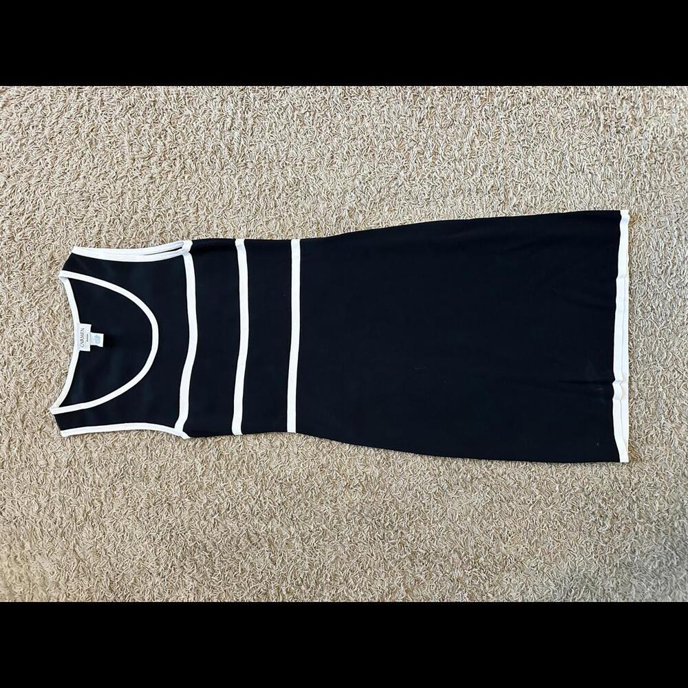 Carmen Marc Valvo Women's Black and White Striped Dress - Size L